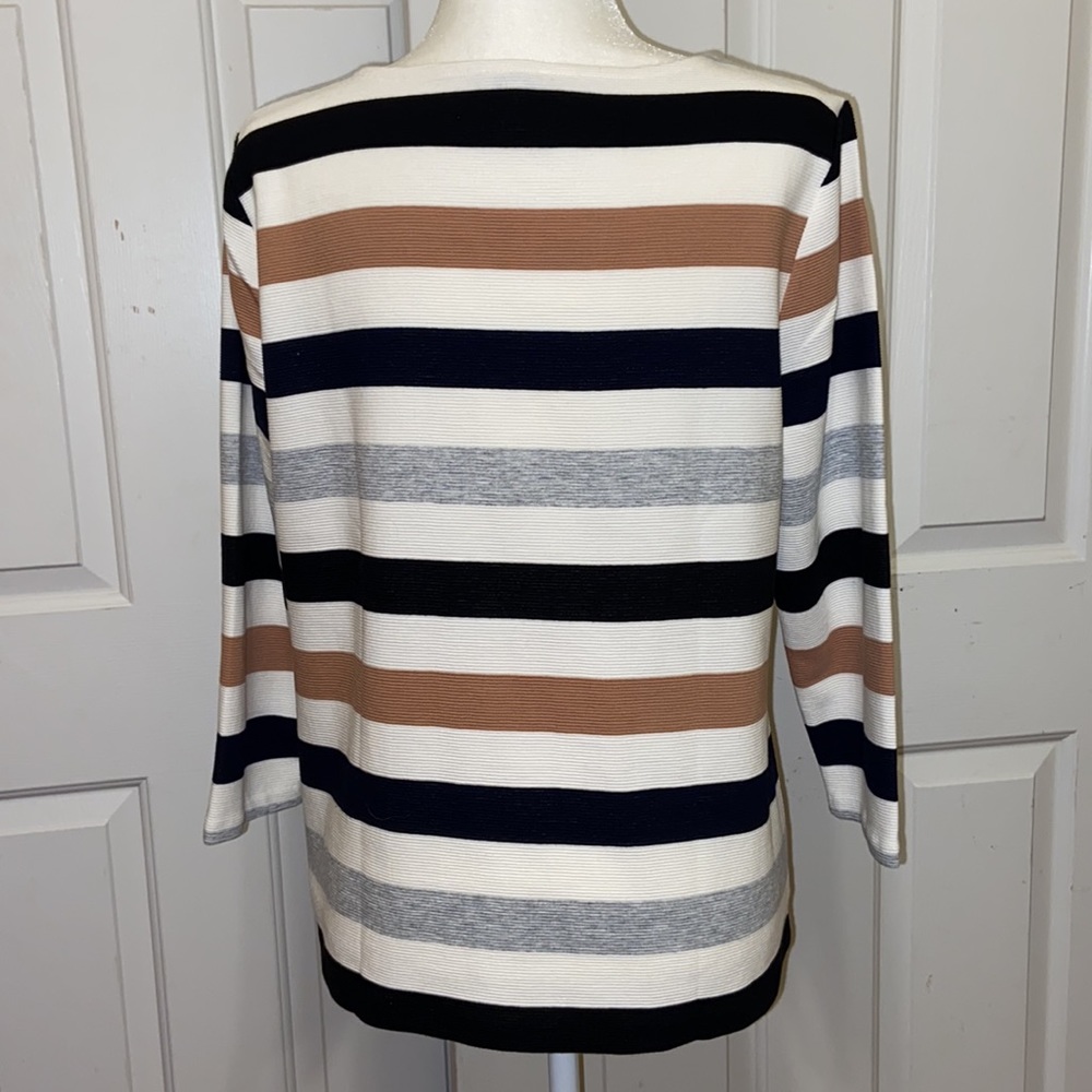 Talbots knit black & tan striped long sleeve top - Picture 2 of 8